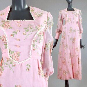 S/M Vintage 70s Cottagecore Prairie Maxi Dress